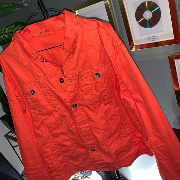 SOLD Men’s and Woman’s Orange Denim Jacket - Picture 3 of 4